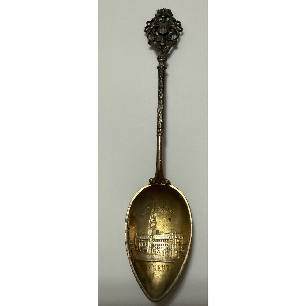 Rathaus Hamburg Souvenir Spoon Vermeil Silver Ornate
